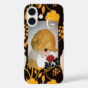 DAME MET ROOD ROOS MONOGRAAM iPhone 16 HOESJE