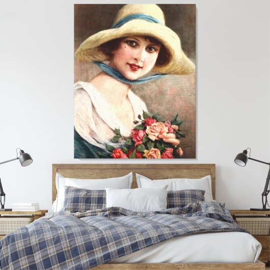 dame met Roos Canvas Afdruk (Insitu (Slaapkamer))