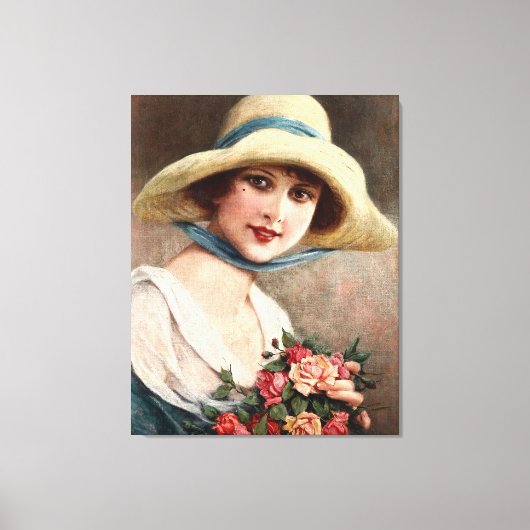  dame met Roos Canvas Afdruk (Voorkant)