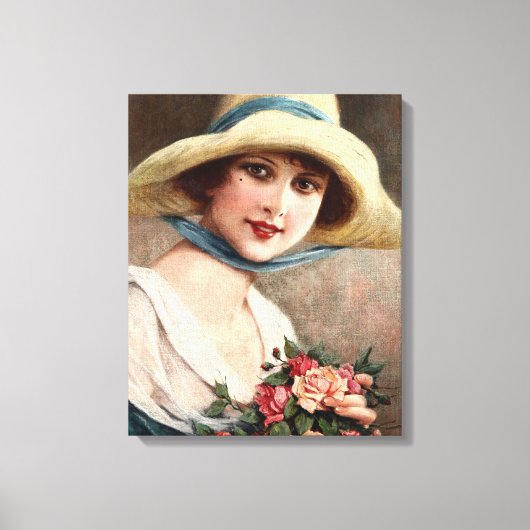 dame met Roos Canvas Afdruk (Voorkant)