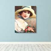 dame met Roos Canvas Afdruk (Insitu (Houten vloer))