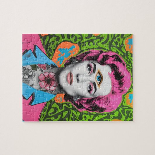 Dame met roze haar en een derde oog legpuzzel (Horizontaal)