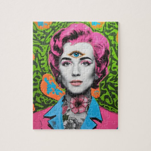 Dame met roze haar en een derde oog legpuzzel (Verticaal)