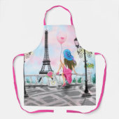  dame met roze hartballon - Ik hou van Parijs Schort (Voorkant)