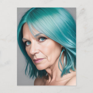 Dame met turquoise haar briefkaart