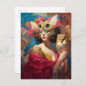 Dame met Uil Fantasy Art Briefkaart (Voorkant / Achterkant)