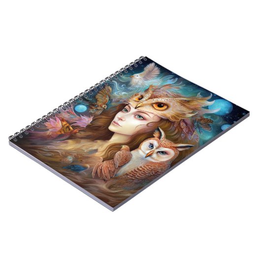 Dame met Uil Surreal Fantasy Kunst Notitieboek (Linkerzijde)
