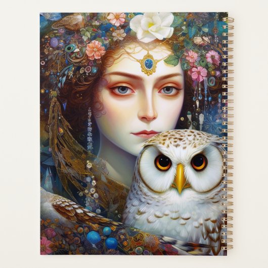 Dame met Uil Surreal Fantasy Kunst Planner (Achterkant)