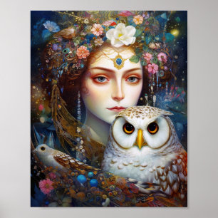 Dame met Uil Surreal Fantasy Kunst Poster