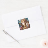 Dame met Uil Surreal Fantasy Kunst Vierkante Sticker (Envelop)