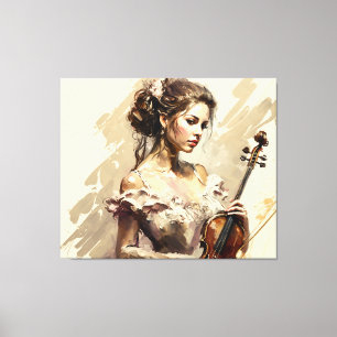 Dame met Viool Canvas Afdruk