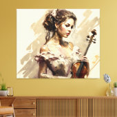 Dame met Viool Canvas Afdruk (Insitu (Woonkamer))