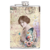 dame met vlinder en flora heupfles (Voorkant)