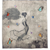 dame met vlinders douchegordijn (Voorkant)