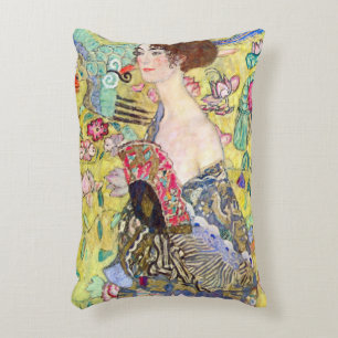 Dame met waaier van Gustav Klimt, Vintage Japonism Accent Kussen