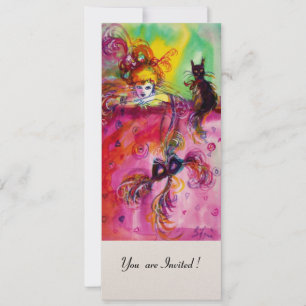 DAME MET ZWARTE KAT /Mardi Gras Maskerade Feest Kaart