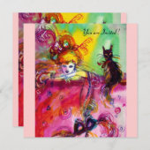 DAME MET ZWARTE KAT /Mardi Gras Maskerade Feest Kaart (Voorkant / Achterkant)