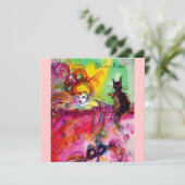 DAME MET ZWARTE KAT /Mardi Gras Maskerade Feest Kaart (Staand voorkant)