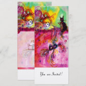 DAME MET ZWARTE KAT /Mardi Gras-maskeradefeest Kaart (Voorkant / Achterkant)