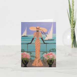 Dame op een cruise, briefkaart