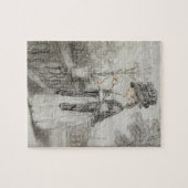 Dame op een Terrace die een Plant van de anjer bui Legpuzzel (Horizontaal)