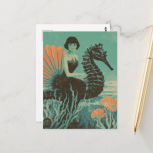 Dame op haar zeepaard briefkaart