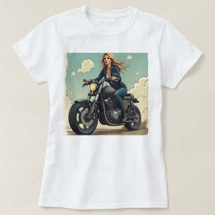 Dame op motor op de weg t-shirt