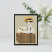 dame op reiskoffer briefkaart (Staand voorkant)