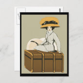 dame op reiskoffer briefkaart (Voorkant / Achterkant)