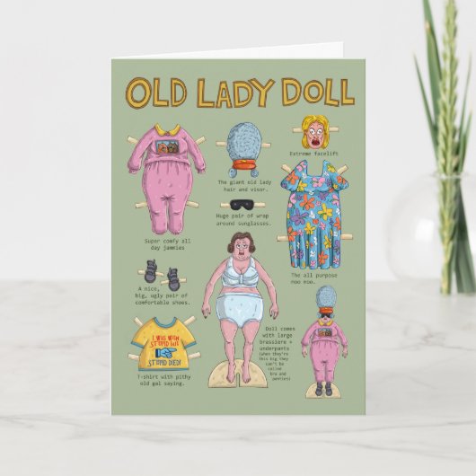 Dame Papier Doll Drôle. Carte (Devant)