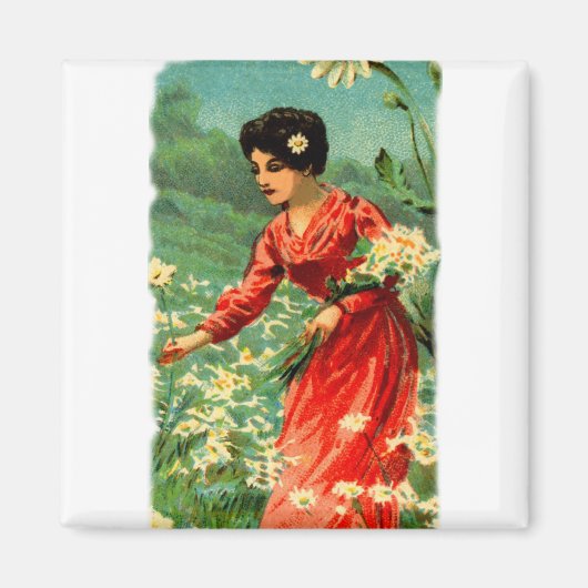  dame plukbloemen magneet (Voorkant)