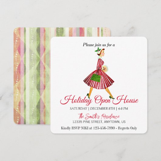 Dame rétro Carte de vœux de Noël arbre de Noël (Devant / Derrière)