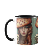dame rétro champignon tripant tasse de café et de