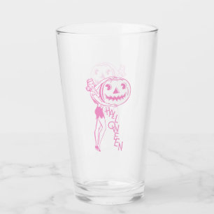 Dame rétro Halloween rose avec tasse en verre à ci