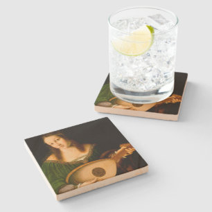 Dame-speelster Lute Fine Art-schilderend Onderzett Stenen Onderzetter