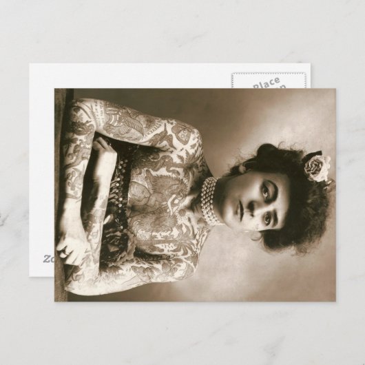 Dame tatouée avec perles carte postale Cirque Vint (Devant / Derrière)