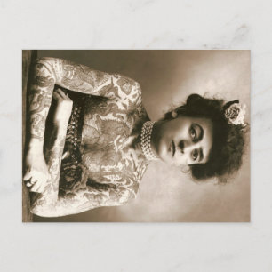 Dame tatouée avec perles carte postale Cirque Vint