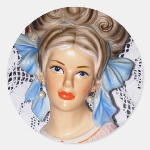  dame Teen Head Vase Big Bow 60's Ronde Sticker