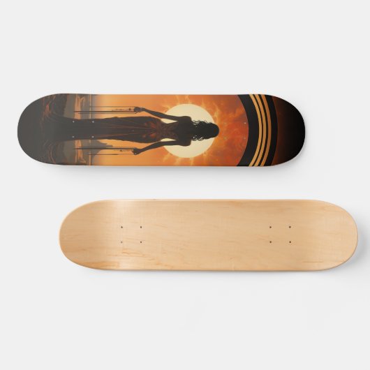 Dame tegen zonsondergang Art Nouveau Sci-Fi dystop Skateboard (Horizontaal)