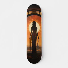 Dame tegen zonsondergang Art Nouveau Sci-Fi dystop Skateboard