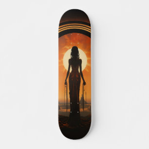 Dame tegen zonsondergang Art Nouveau Sci-Fi dystop Skateboard