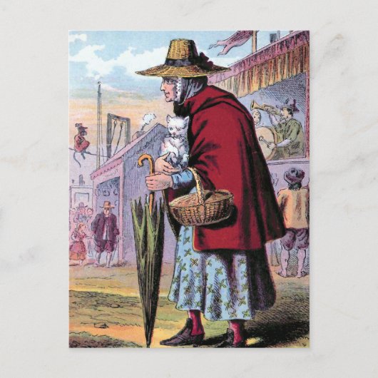 Dame Trot koopt de  illustratie Cat Briefkaart (Voorkant)