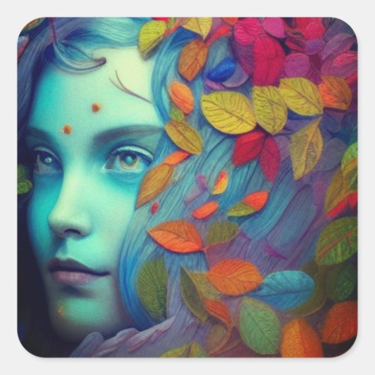 Dame van de Bladeren Vierkante Sticker (Voorkant)