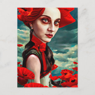 Dame van de Papavers fantasie originele kunst Briefkaart