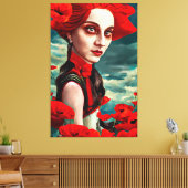 Dame van de Papavers fantasie originele kunst Canvas Afdruk (Insitu (Woonkamer))