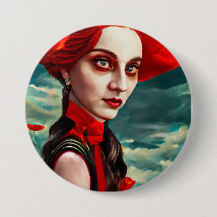 Dame van de Papavers fantasie originele kunst Ronde Button 7,6 Cm