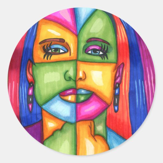 Dame van de sterren Abstracte vrouw Ronde Sticker (Voorkant)