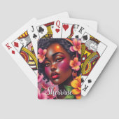  dame van kleur roze bloemen gepersonaliseerd pokerkaarten (Achterkant)