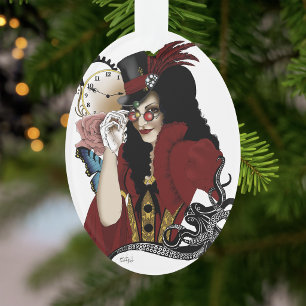 Dame victorienne rouge steampunk poulpe vintage