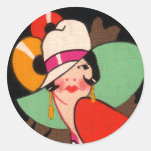 DAME VINTAGE STICKERS D'ART DÉCO